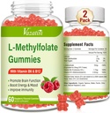 L-Metilfolat 15 mg Gummies cu metil B12, Folate Supplement for Mood, Brain Health, Immune Support, Raspberry Flavor, 120 Count