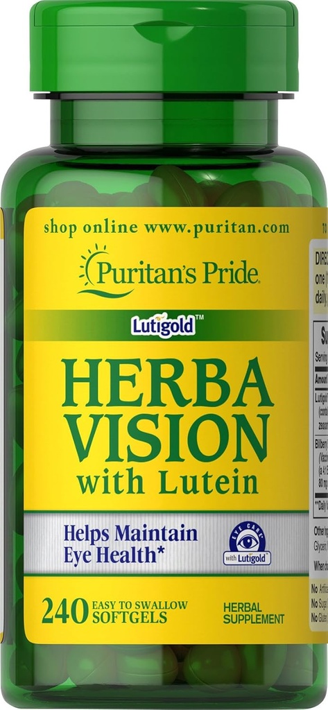 Puritan's Pride Herbavision with Lutein, Zeaxantină, Bilberry Softgels, 240 Count