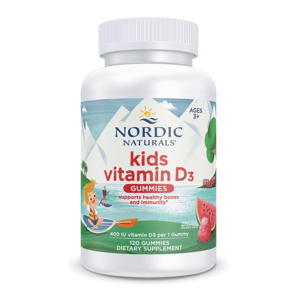 Naturale nordice Vitamina D3 Gummies Copii, Pepene sălbatic Splash - 120 Gume - 400 UI Vitamina D3 - Sănătate osoasă, Imunitate sănătoasă - Non-GMO, Vegetarian - 120 Serviri