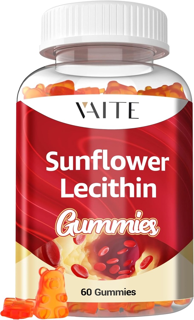 Floarea-soarelui Lecithin Gumies 800mg - Vegan, non-GMO, Soy-Free & Gluten-Free - Sprijină nutriție zilnică, Easy-to-Digest Chews pentru adulți, Suplimentul de alăptare, Natural Wellness Support - 60 Vegan Gummy