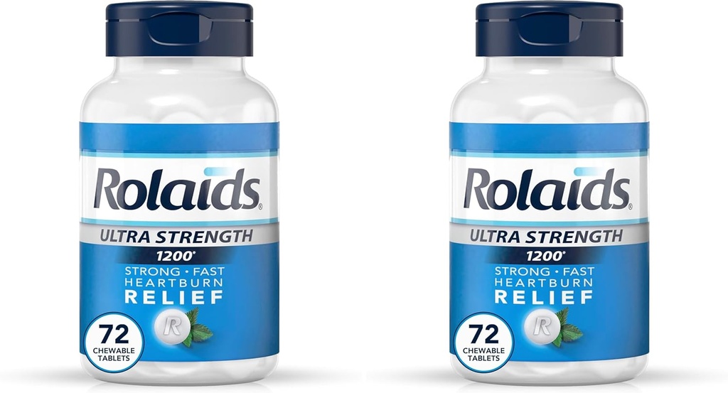Rolaids Ultra Putere Antiacide Comprimate masticabile, mentă, 72-Count (Pachet de 2)