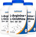 Nutricost L-Arginină L-Ornitină 750 mg; 180 capsule (3 flacoane)