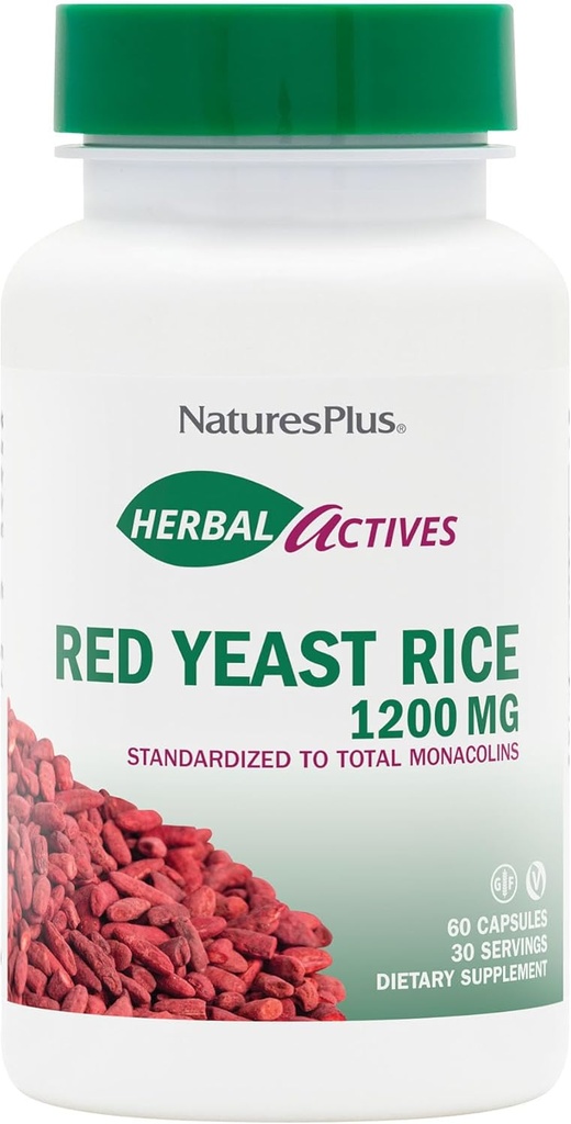 NaturesPlus Herbal Active Red Yeast Rice 1200 mg - 60 capsule - Non-GMO, Vegan, Gluten Free - 30 Servings