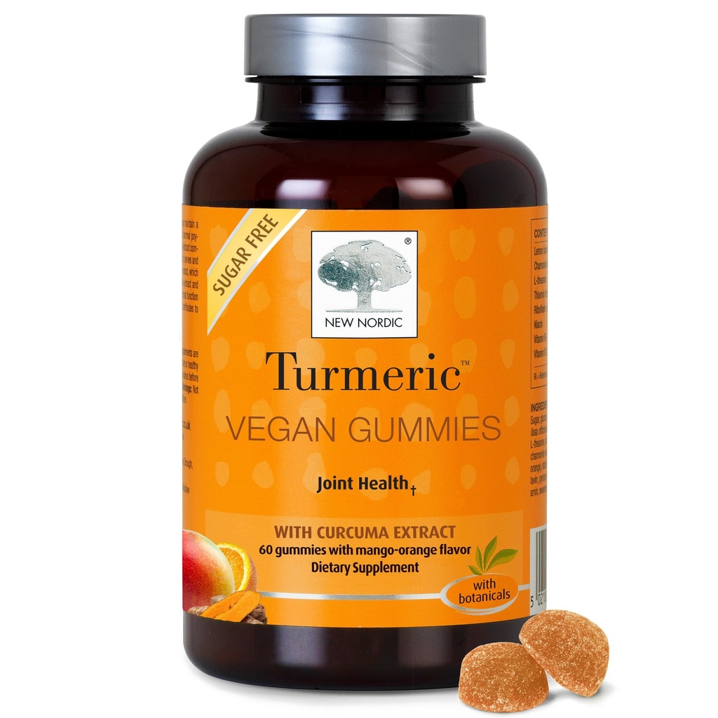 NORDIC Curcumin Gumies, Sugar Free, 300 mg Supliment Turmeric pentru bărbaţi şi femei, Sprijină în mod normal funcţionare articulaţii, genunchi, umeri, Mango Orange, 60 Conte