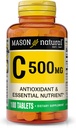 MASON NATURAL Vitamina C 500 mg - Susţine sistemul imunitar sănătos, antioxidant şi nutrient esenţial, 100 comprimate