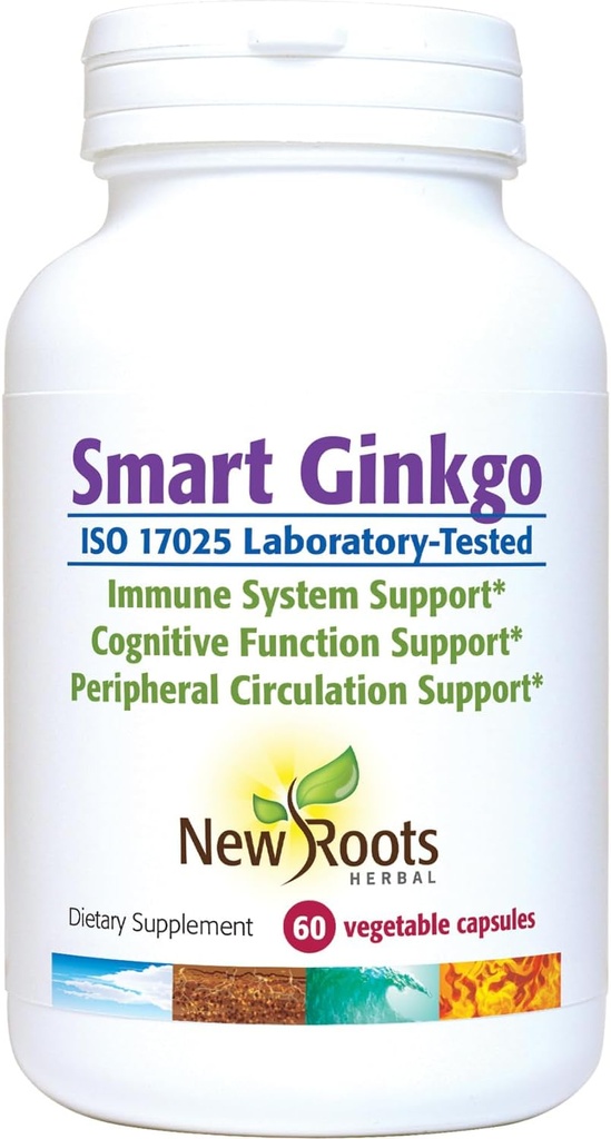 NEW ROOTS HERBAL Smart Ginkgo Supliment, 60 Capsule vegetale, Sistem imunitar & Suport cognitiv