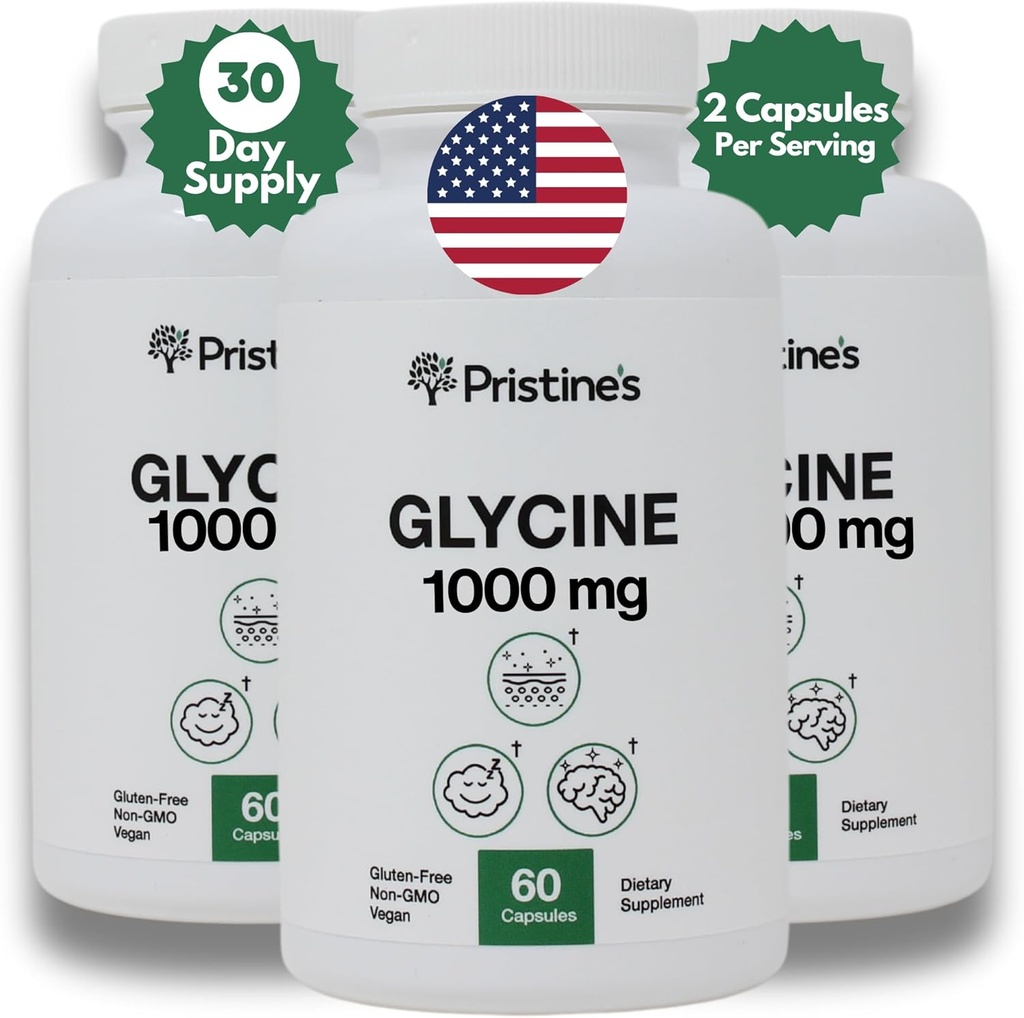 PRISTINE'S Glicină 1000MG Amino Acid Supplement Sleep Support Capsule (3-Pachet) - 90 zile de aprovizionare - Recuperare musculară, Rinichi & Colagen Support de producție