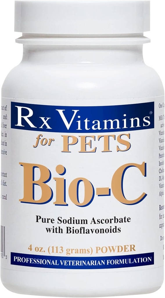 Rx Vitamine Bio-C - Vitamina C pentru câini și pisici - cu Lemon Bioflavonoide pentru Ajutor pentru Alergie - Suplimentul de sprijin imun - Promovează Haina sănătoasă și piele - Supliment comun - 4 oz