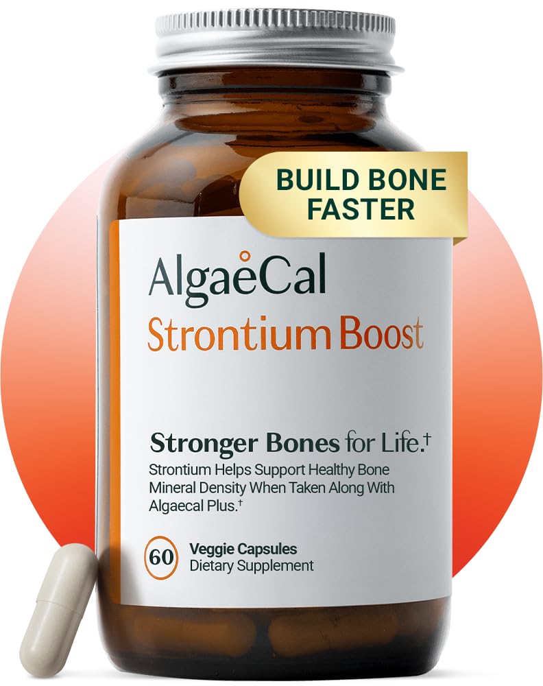 AlgaeCal - Boost de stronţiu, Supliment de calciu natural pentru creşterea densităţii osoase, Citrat de stronţiu 680 mg, Ușor de înghițit pentru sănătatea osoasă și a oaselor, Gluten-Free - 60 Veggie Caps- Made in USA