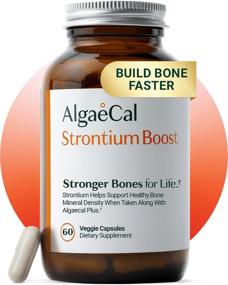 AlgaeCal - Boost de stronţiu, Supliment de calciu natural pentru creşterea densităţii osoase, Citrat de stronţiu 680 mg, Ușor de înghițit pentru sănătatea osoasă și a oaselor, Gluten-Free - 60 Veggie Caps- Made in USA