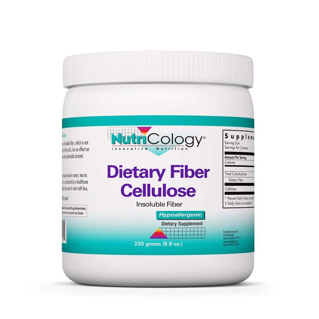 Nutricologie Dietary Fiber Powder - 2000 mg Insolubil Fiber Supplement, Microcristalin Powder celuloză, Pudră de celuloză, Nefermentabil, Hipoalergic - 8,8 Oz