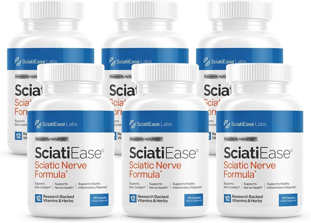 SciatiEase Sciatic Nerve Health Supplement - Nervi suport Formula cu AlphaPalm, Pea, Vitamina B Complex, Alpha Acid lipoic 300mg - 6 flacoane