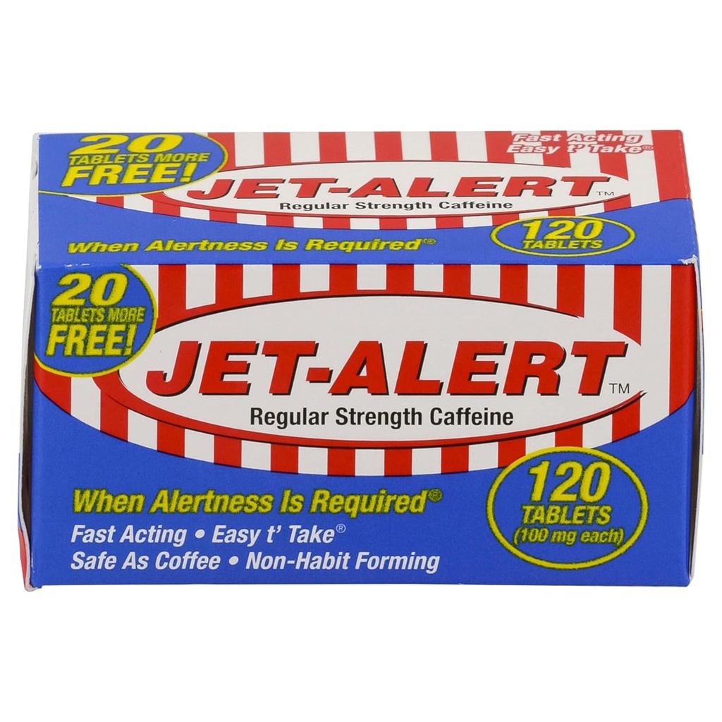 Jet-Alerta regulat Putere Cafeina 100 mg comprimate, valoare dimensiune, 120 Număr (Pachet de 3)