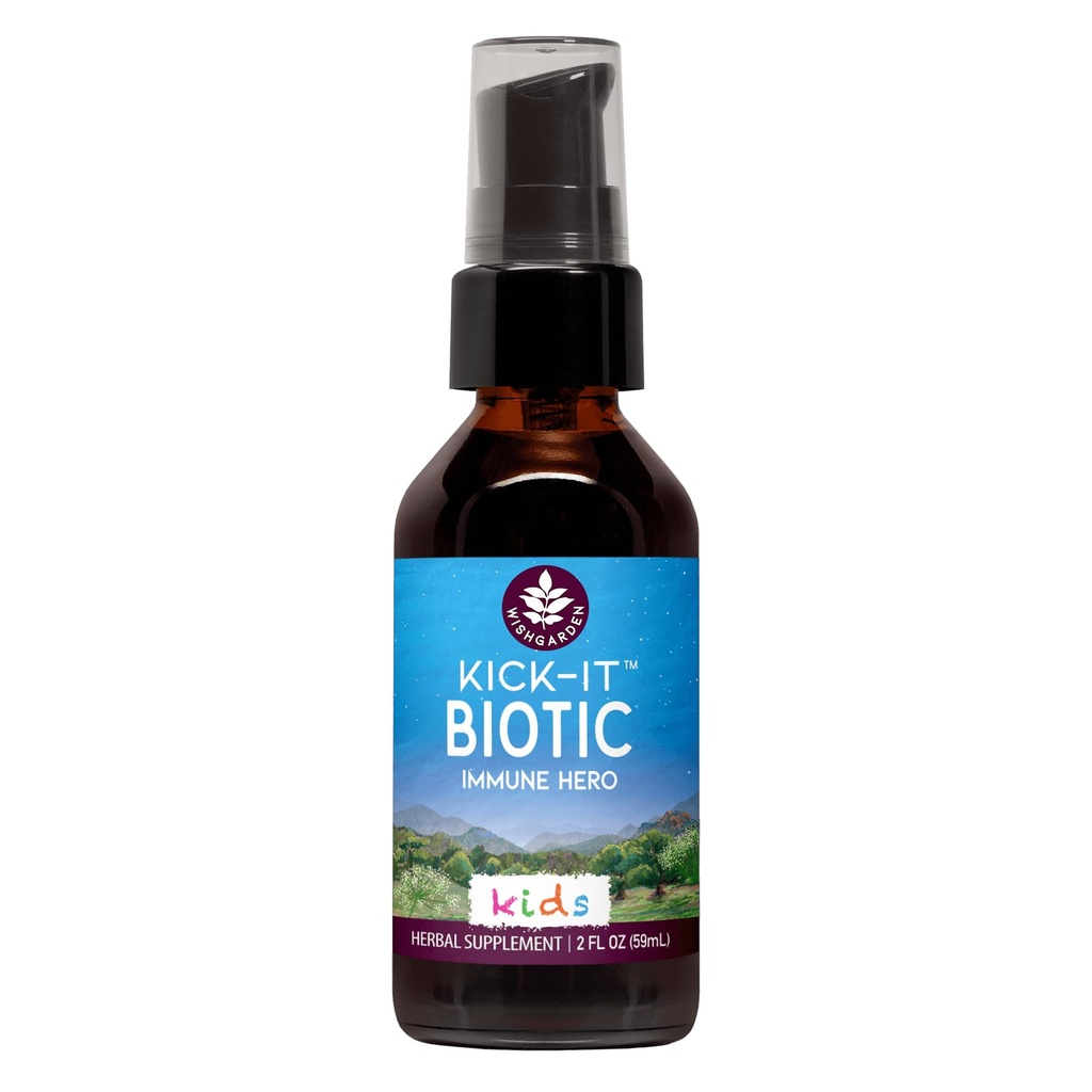 WishGarden Herbs Kick-It Biotic Immune Hero pentru copii - Plant-Based Herbal Biotic Formula cu Usnea Lichen & Echinacea, Suporturi Sanatos Imun si Functia Sistemului Respirator, Immune Booster, 2oz