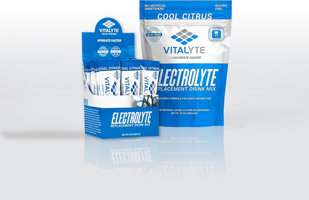 Vitalyte Electrolyte Powder Drink Mix Bundle, 1 Pouch Standup + 25 Count Packet, Gluten Free Post Workout Powder Drink Mix, Cool Citrus Flavor