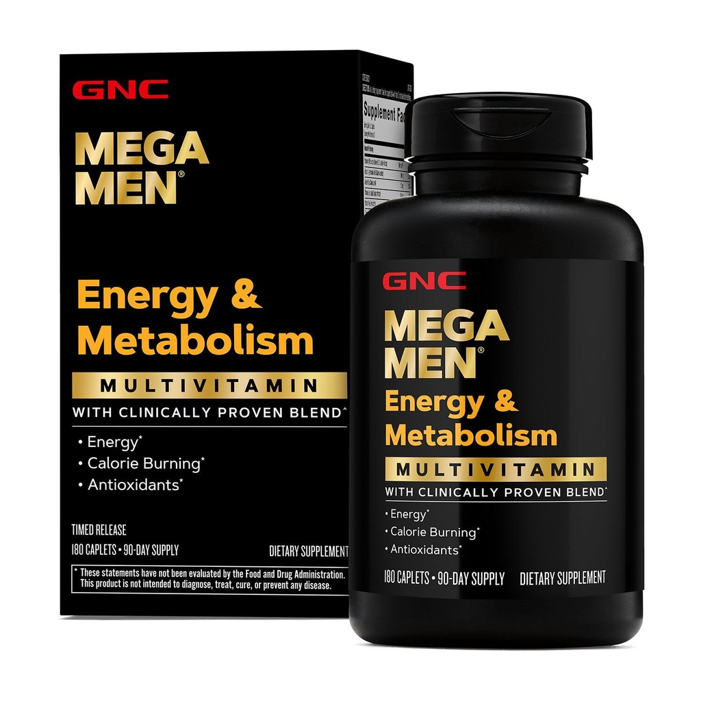GNC Mega Men Energie & Metabolism Multivitamine Caplete, dovedit clinic să se simtă mai bine, Calorie Burn, Focus, 100mg Cafeina, Termogenic, Imun, B Vitamine, Timed Release, 180 Conte, 90 zile de aprovizionare