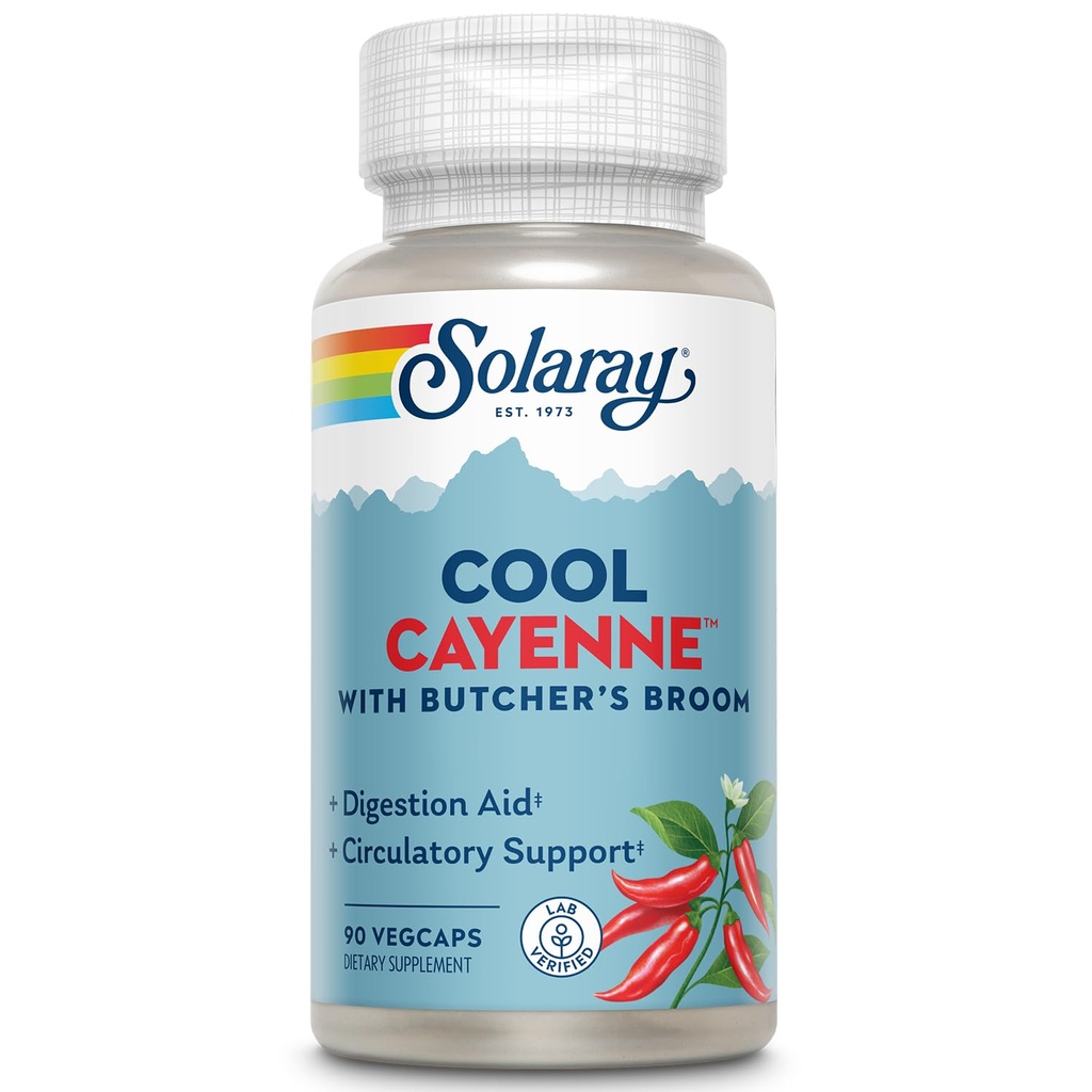 SOLARAY Cool Cayenne Pepper 40.000 HU cu Butchers Broom for Healthy Circulation Support 