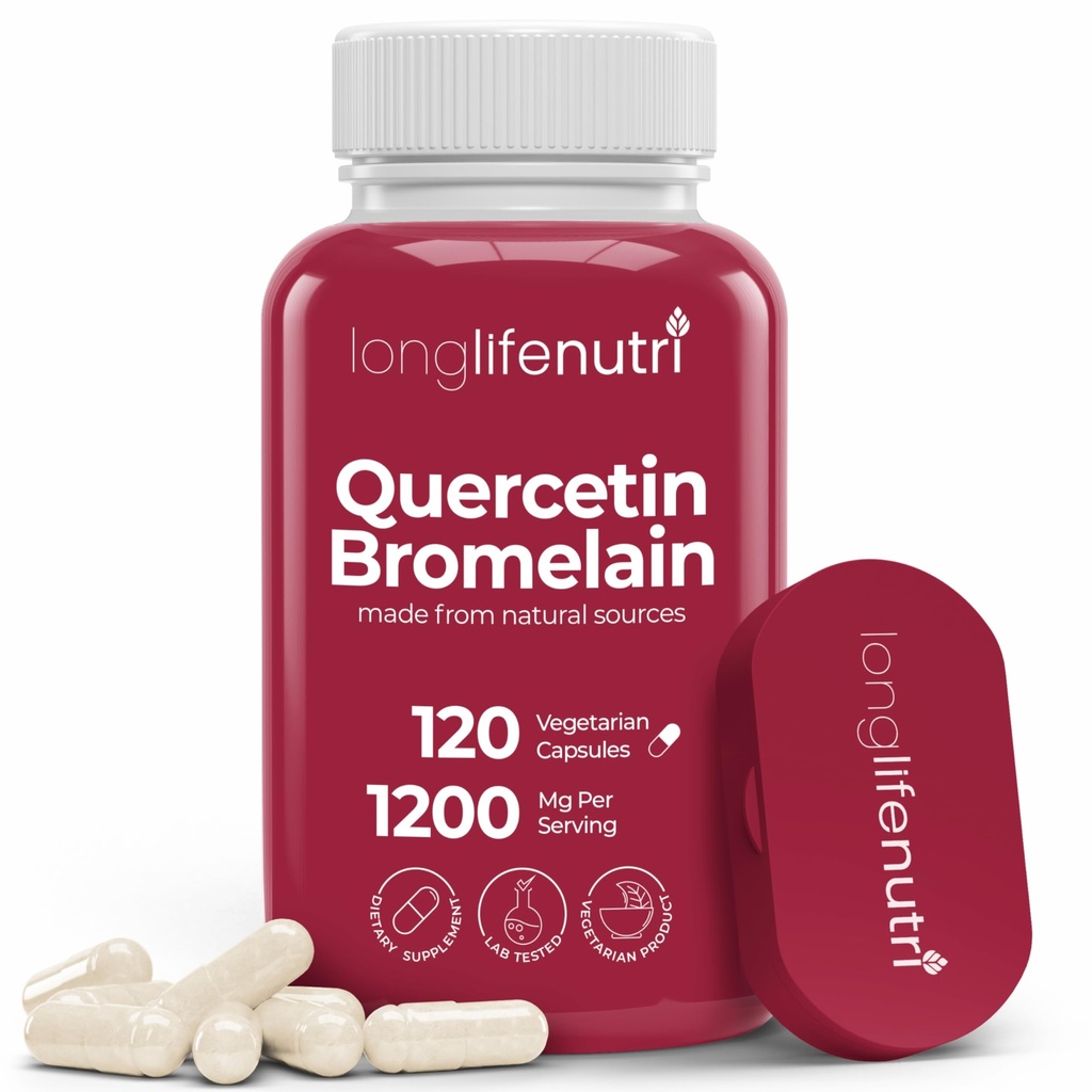 LongLifeNutri Querbetin 1000mg cu Bromelain 200mg - 120 Capsule vegetariene, Complex Dihidrat organic pentru Mobilitate Comuna si Balanta Respiratorie, aprovizionare 2-luna, GMP Certified, Made in USA