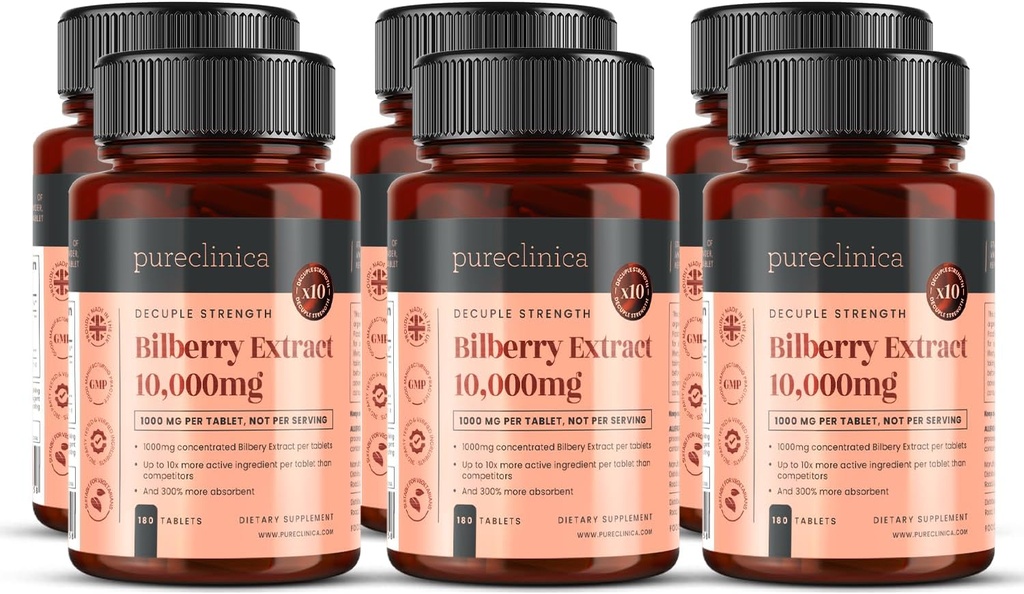 pureclinica Extract de afine 10.000mg x 1080 comprimate (6 Sticle de 180) - 10 X Mai multe antocianide