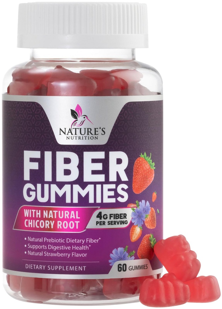 Fibra Gumiile pentru adulti 4g - Prebiotic pe bază de plante Fibra Gummy Supliment pentru Digestive Health & Regularity Support, Daily Prebiotic Supplement Supports Gut Health for Women & Men, Vegan - 60 Gummies
