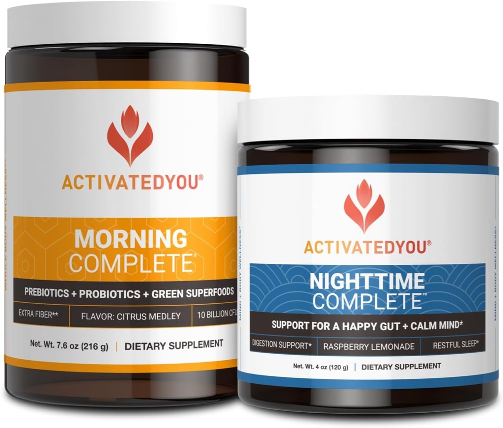 ACTIVATEYou Morning Complete Prebiotics, Probiotice, și Green Superfoods (Citrus Medley) & Nighttime Complete, Ashwaghanda (Raspberry Lemonade), 30 Servings