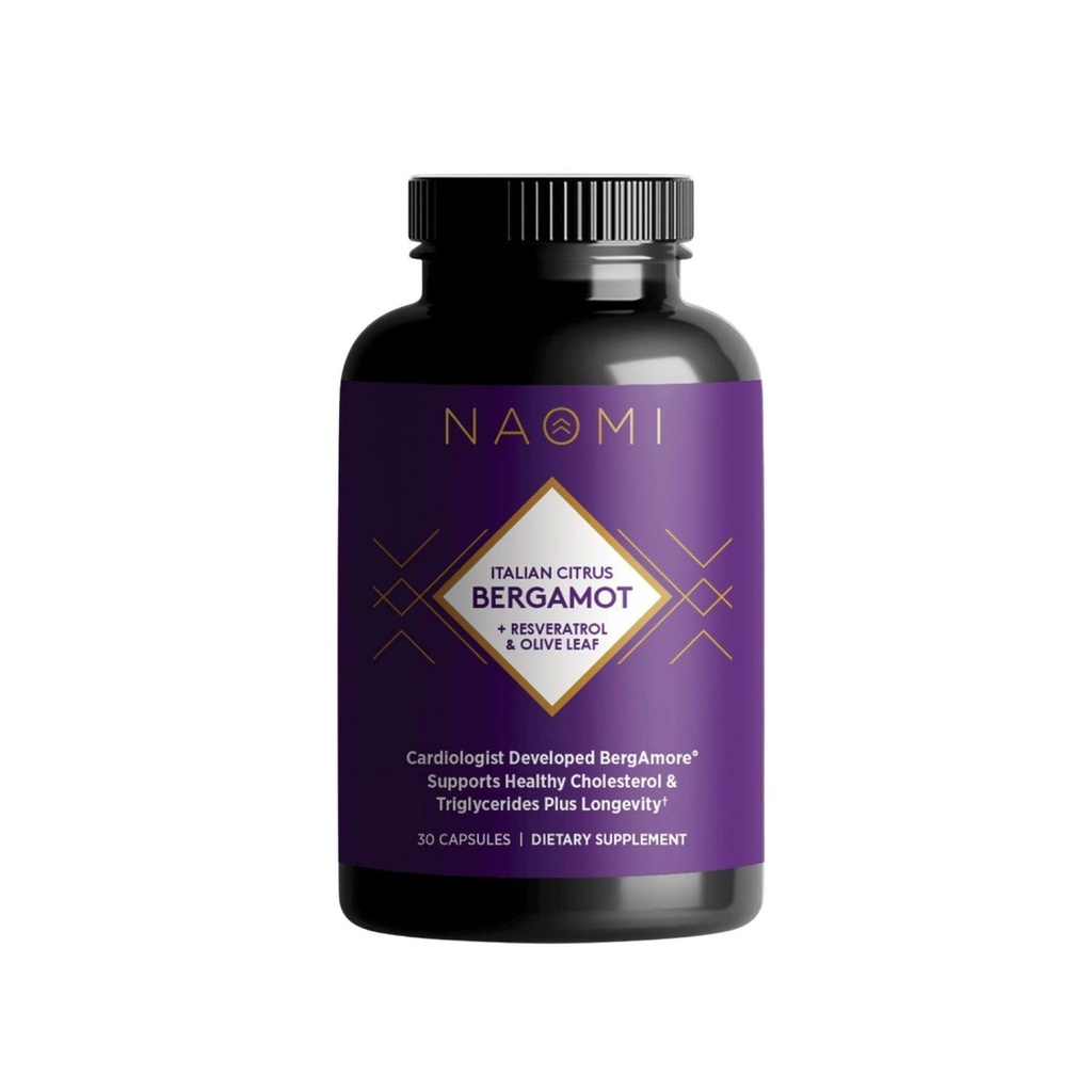 NAOMI Italian Citrus Bergamot 500mg + Resveratrol, Cardiolog premiat Dvlpd, susține funcția normală de colesterol și celulară sănătoasă, 7 Key Polyfenols, Resveratrol & Olive Leaf, 30-Day Supply