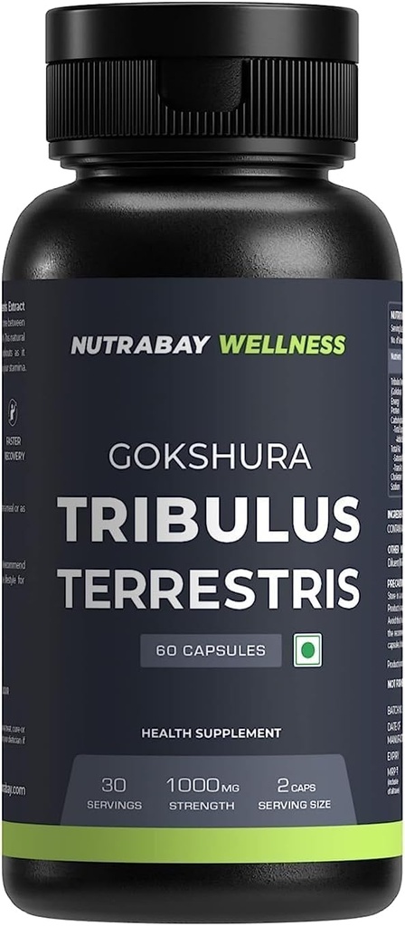 Wellness Tribulus Terrestries (Gokshura) - Suport Natural pentru Energie, Performanta & Rezistenta si crestere musculara - 1000 mg, 60 Capsule Veg