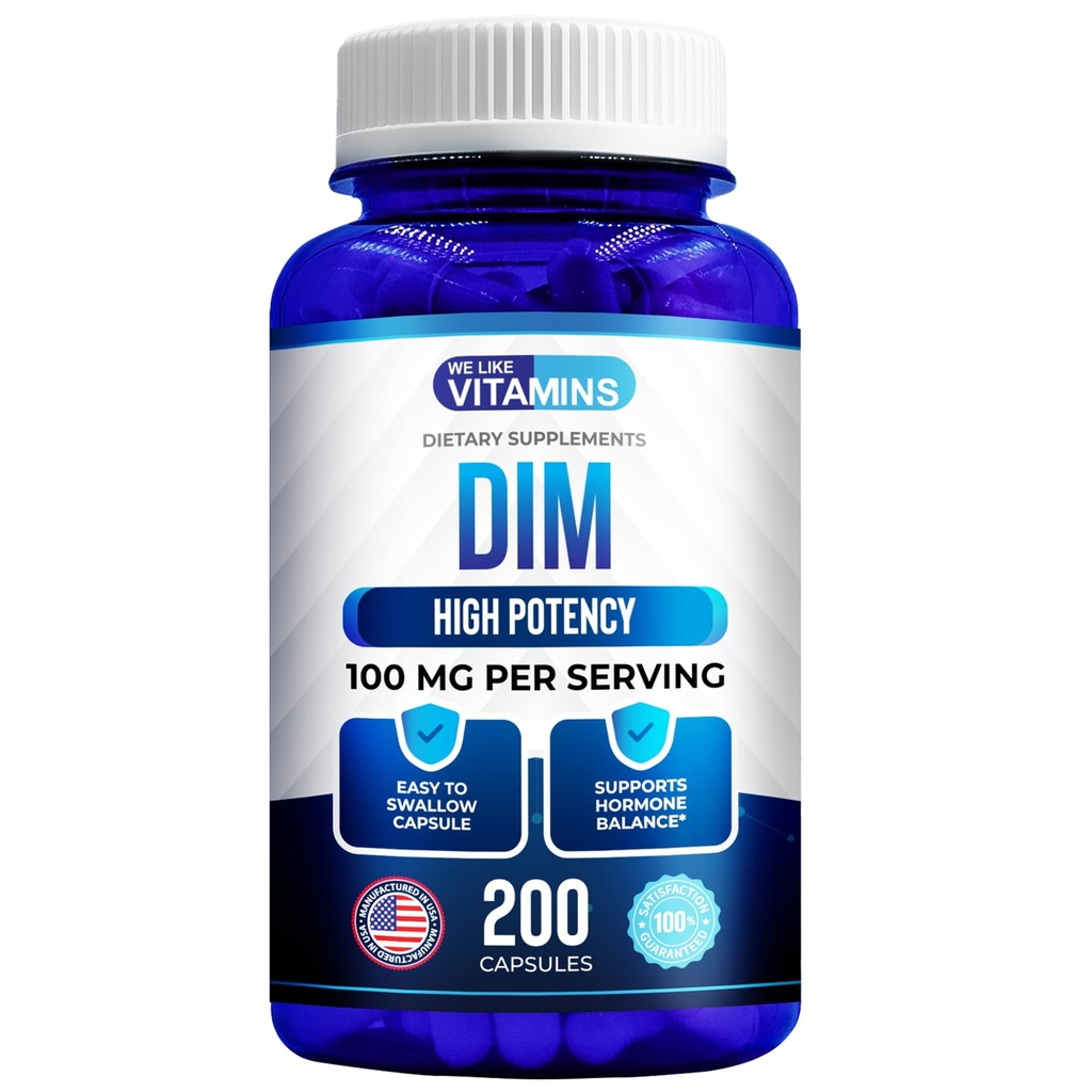 Ne plac vitaminele DIM 100mg 200 capsule - 200 zile de aprovizionare - Diindolilmetan DIM Supliment pentru suport cu niveluri de estrogen sănătos și hormon