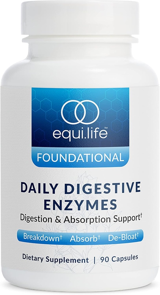 Equilife Daily Digestive Enzyme Supplement with Bromelain, Lactase, and Lipase, Supports Digestion of Protein, Fiber, Carbs and Fats, Gluten Free, Vegan, Non-GMO, 90 Capsules