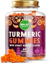 Maju Superfoods Curcumin Curmeric Gumies 60ct, Zingy Ginger Gust, Black Pepper Extract pentru absorbţie şi potenţă sporită, Gume turceşti pentru adulţi şi copii