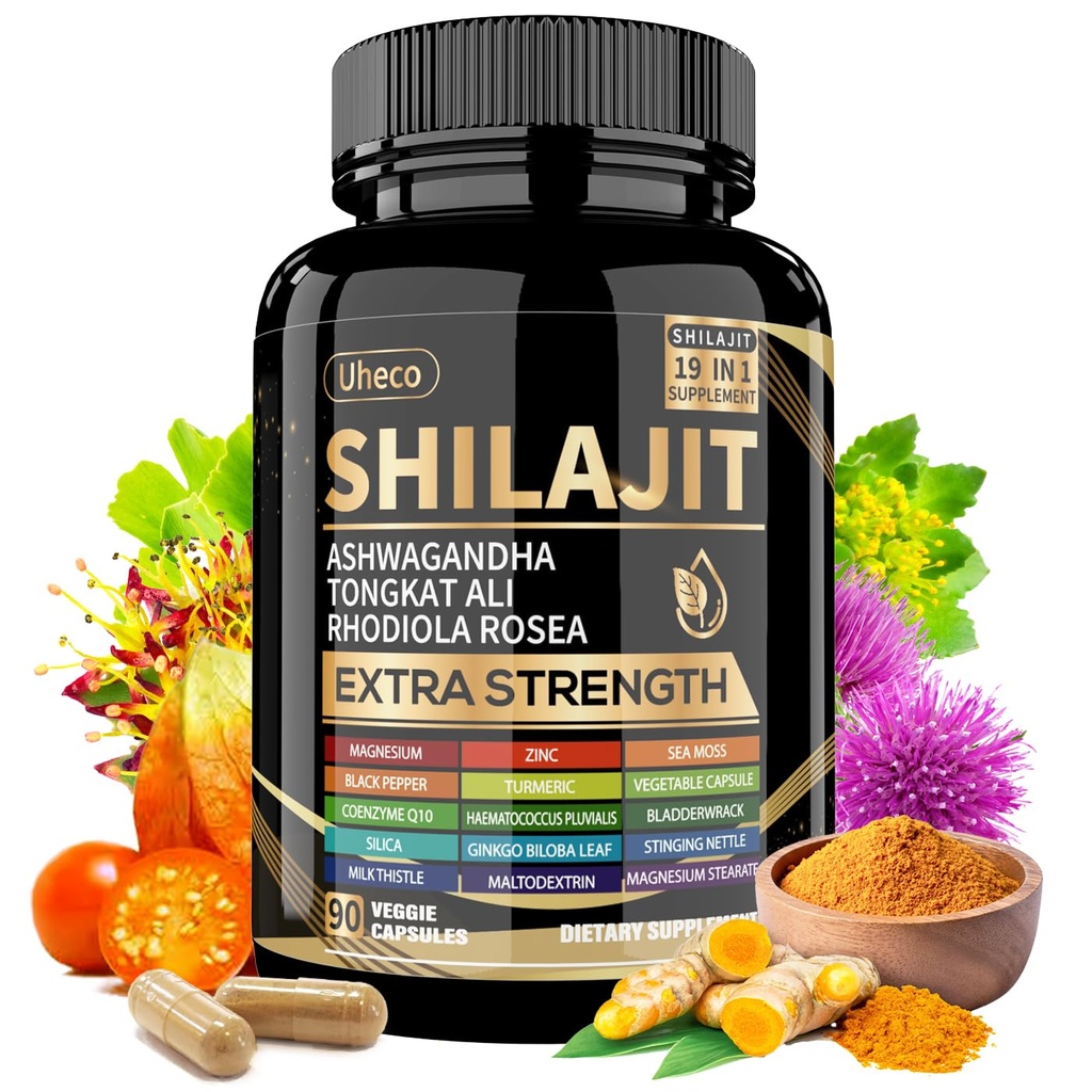 Silajit Supliment cu Sea Moss, Ashwagandha, Tongkat Ali - Shilajit Pure Himalayan capsule cu acid pelvian organic - 90 Conte