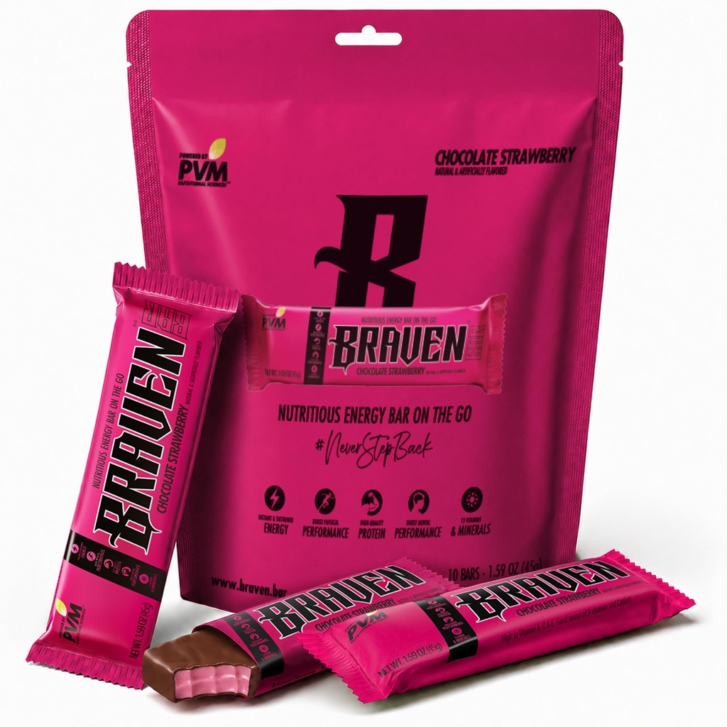 Braven Bar ciocolata Strawberry Energy Baruri (1.59 oz, pachet de 10) 