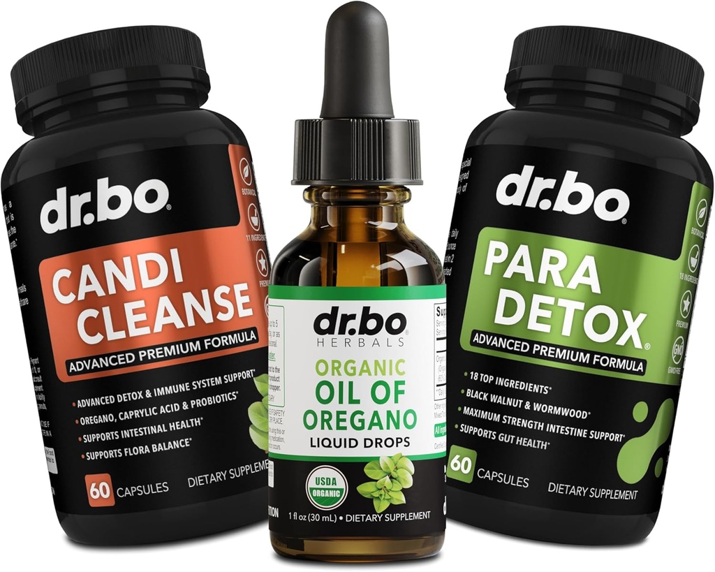 Oregano Oil Picături lichide organice și capsule de curățare - Ulei organic de picături de Oregano Extract de tinctură, Candi Cleanse Detox - Acid caprilic, nucă neagră de lemn de vierme și capsule de cuțite
