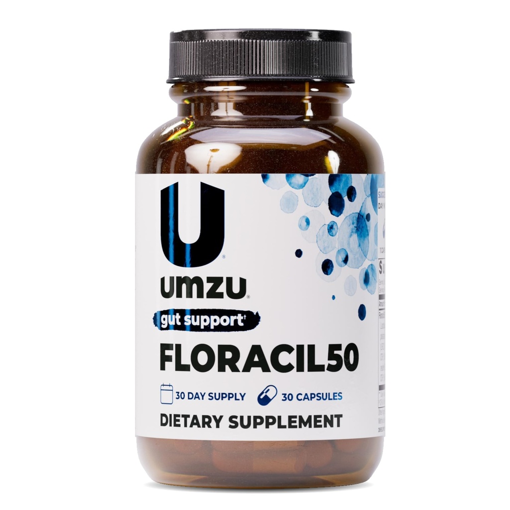UMZU Floracil50 Prebiotice și Probiotice pentru femei + Bărbați, 50 Miliarde CFU pentru Digestia, Sănătatea Gutului, Acidophilus, Rhamnousus, Imunitate, Energie (30 Capsule)