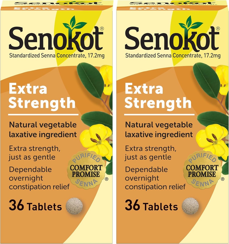 Senokot Extra Putere Laxativ natural legume pentru ajutor blând peste noapte constipație ocazională, 36 Conte (Pachet de 2)