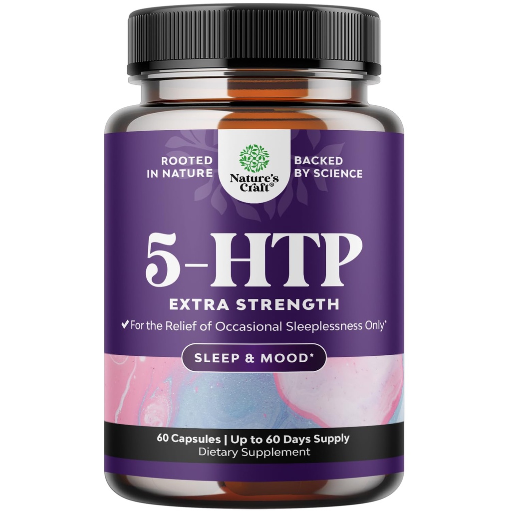 5 HTP Supliment 5-Hydroxytriptofan - 5HTP 100mg per Servire Gentle Herbal Sleep and Mood Enhancer - 5-HTP 100 mg per Serving Mood Supplement and Sleep Support Capsules from Griffonia Simplicifolia