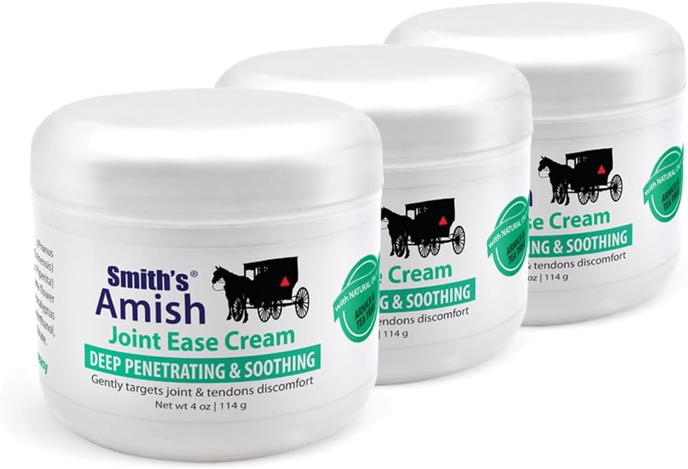 Smith's Amish JointEase Soothing Cream 3 Pack (Three 4 oz Jars) cu Arnica, Tea Tree, Eucalipt, Peppermint și Rosemary