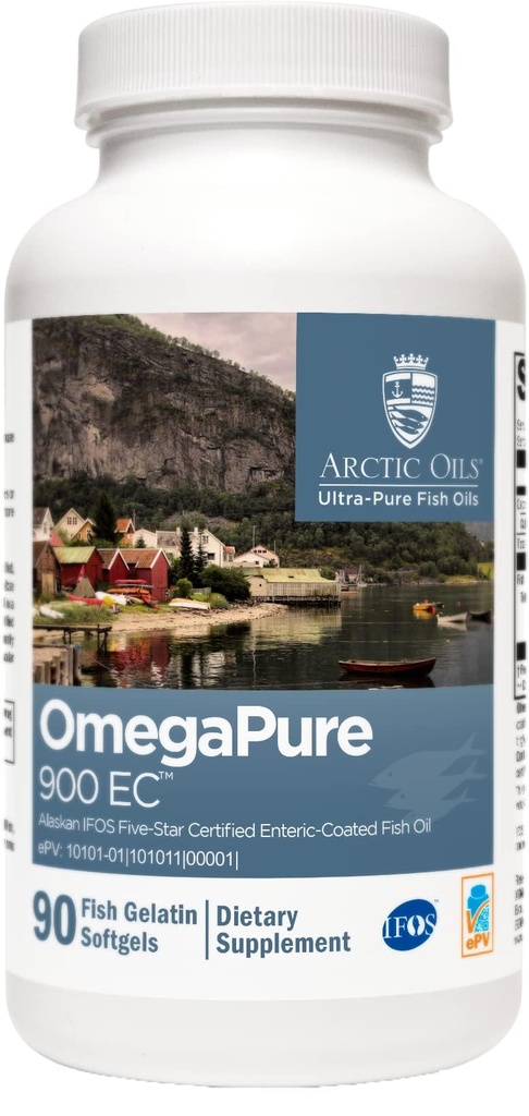 XYMOGEN OmegaPure 900 CE - Alaskan IFOS Five-Star Certified Omega 3 Fish Oil - EPA DHA Fish Oil Supplement- Sprijină Cardiovascular și Brain Health (90 Enterocoated Softgels)
