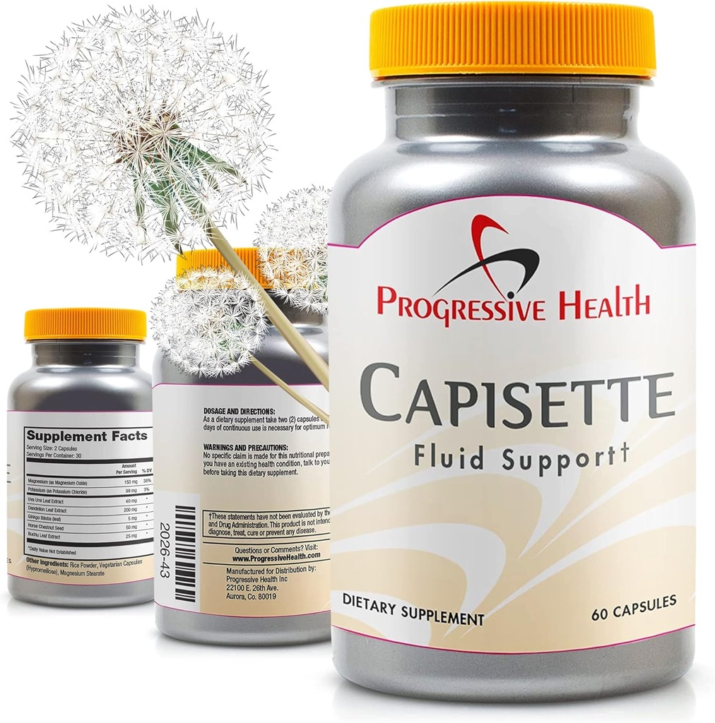 Capisette Retention Water Support - Reduce Umflarea Picioare, Glezne și Picioare - Reduce Umflarea și Retenție Fluid de la Edema. Include: Potasiu, Root Dandelion, & More- Supliment alimentar (60 capsule)