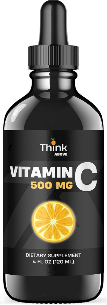 Vitamină lichidă C - doză mare - picături de vitamina C - pentru adulţi şi copii - 500 mg - VIT lichid C - non OMG - Supliment lichid vitamina C (4 fl oz 120 ml)
