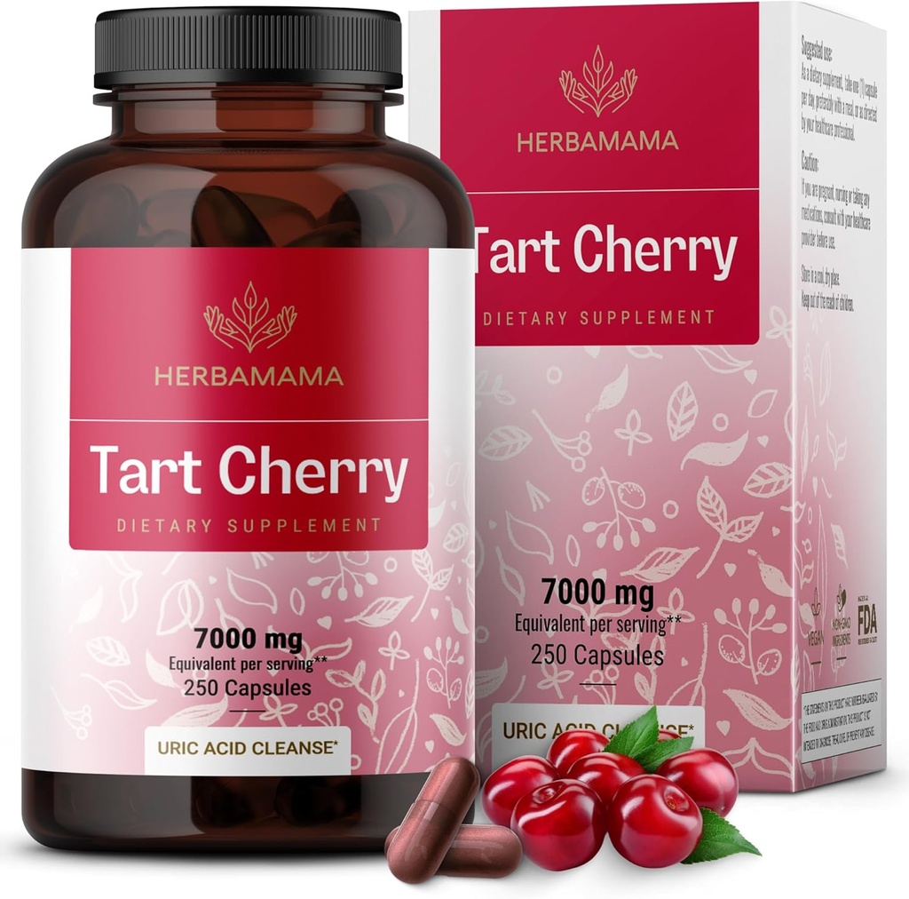 HERBAMAMA Tart capsule extract de cireșe - tartă extract de cireșe pentru suport acid uric - Vegan, non-GMO supliment antioxidant
