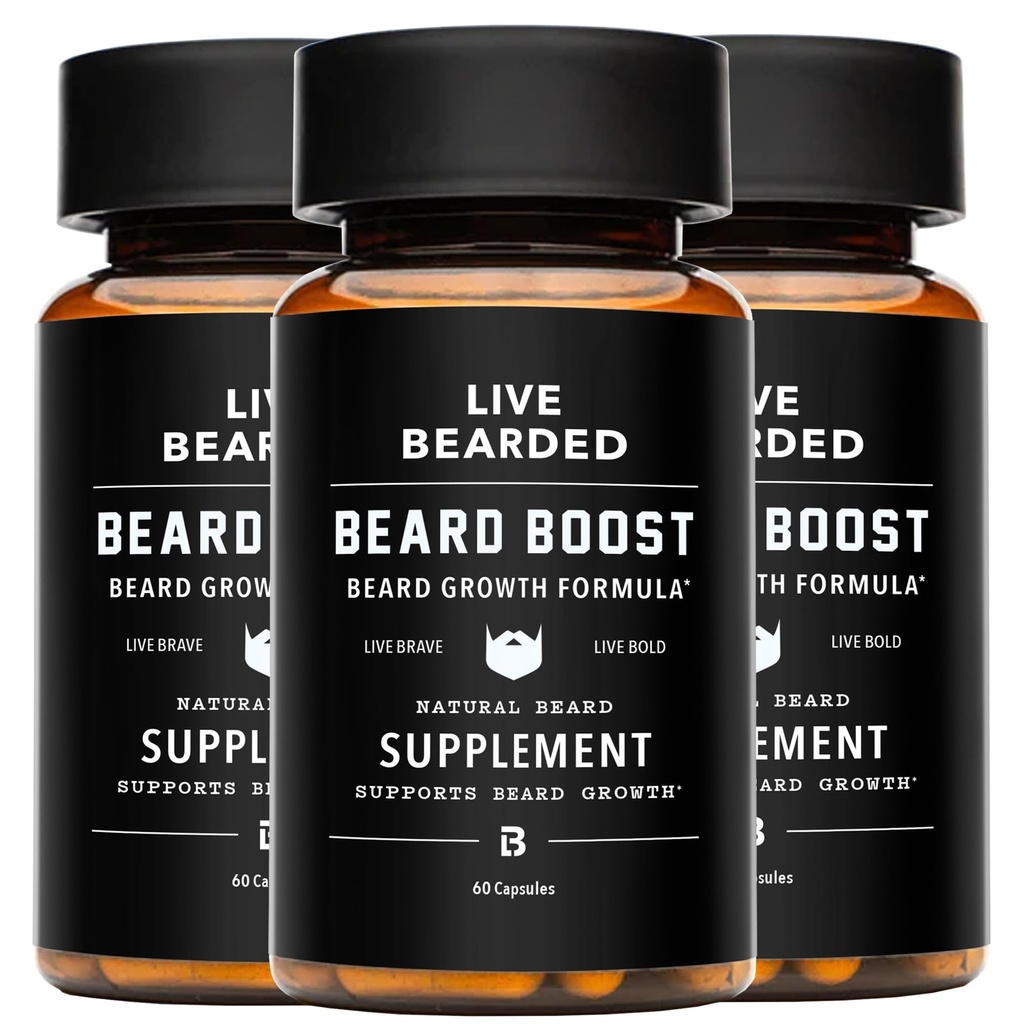 Barbă cu barbă live Boost - Vitamine de creștere barbă pentru bărbații cu Biotin, Colagen, Silico, Fo-Ti Root - Crestere facială a părului pentru bărbați, Made in the USA 