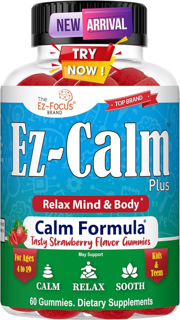 Calmant Ashwagandha Gumies pentru adolescenti- calm Gummies de somn - Natural Focus Gumies cu extract de rădăcină Ashwagandha - Ashwagandha Suplimentul pentru somn stres echilibru - 60 Vegan zahăr Chews gratuit