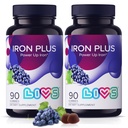 LIVS Supliment de fier pentru femei și bărbați cu vitamina C, A, B3, B5, B6, B12, Biotin, Zinc & Folat 