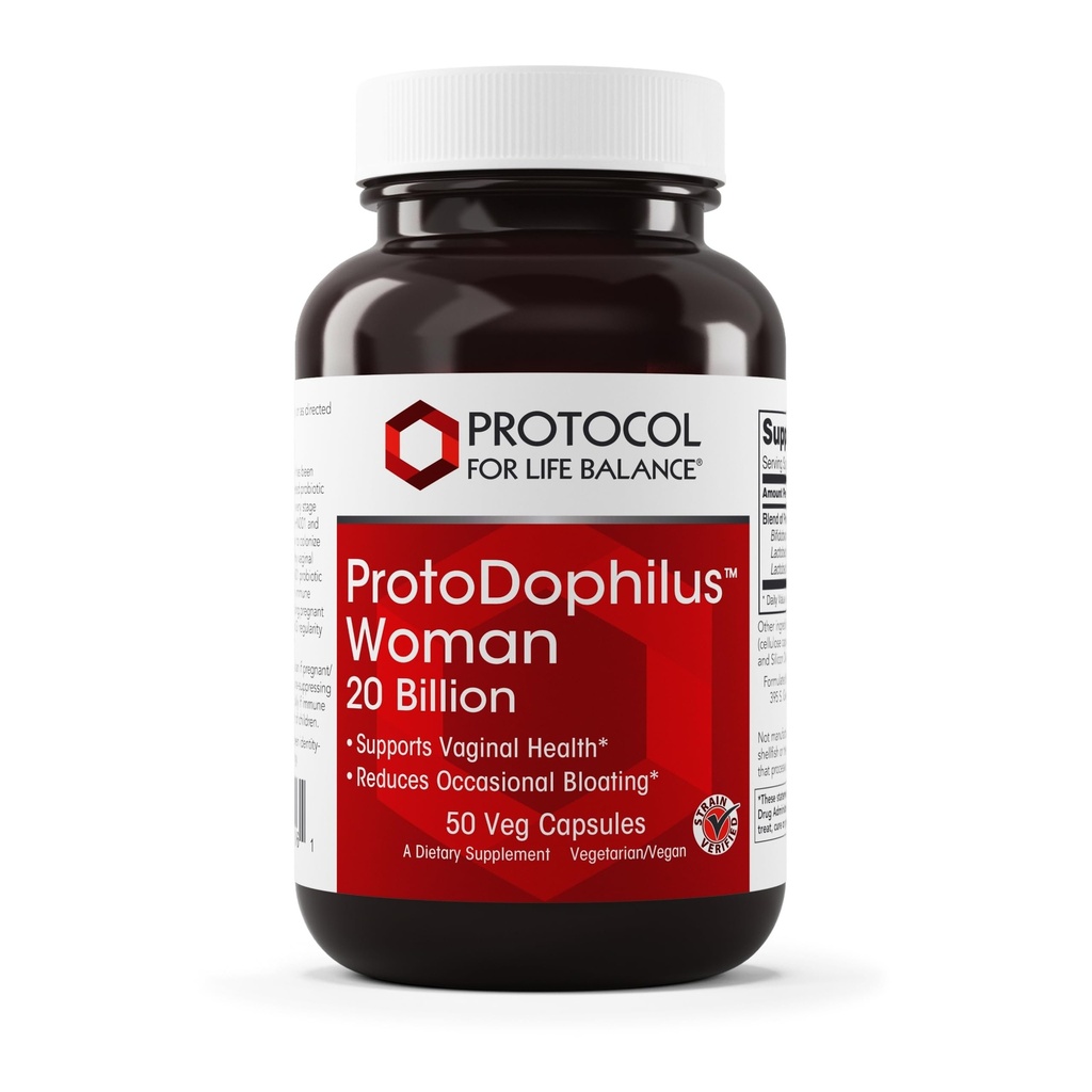 PROTOCOLUL DE BALANȚĂ LIFE Proto Dophilus Woman - 20 Miliarde - Probiotice pentru sănătate gută - Suport Vaginal Health & Bloating Relief - Vegan & Kosher - 50 Veg Capsule