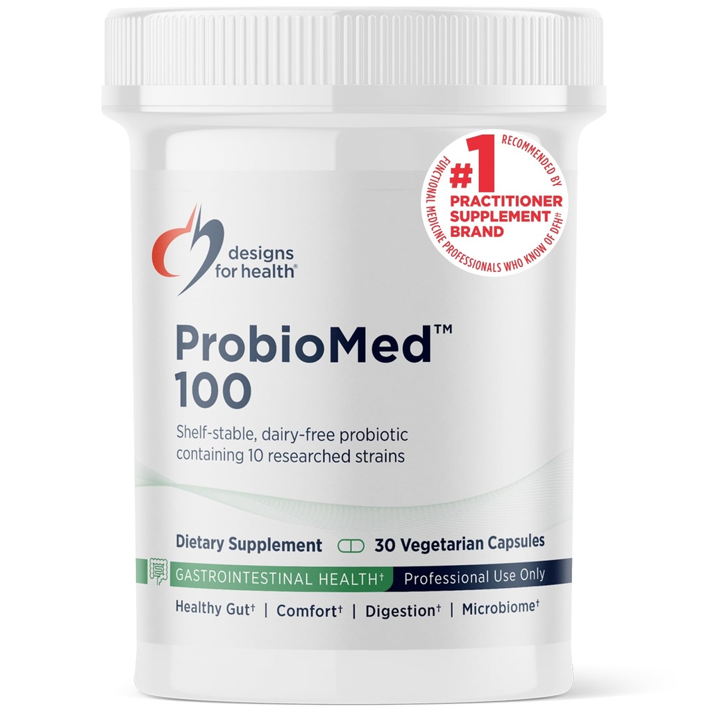 Proiectări pentru sănătate ProbioMed 100 - Probiotice pentru sănătatea digestivă - 10 Tulpini cu Lactobacillus Acidophilus Probiotic + Lactobacillus Rhamnosus - Gut Health + Suplimentul de sprijin imun (30 Caps)