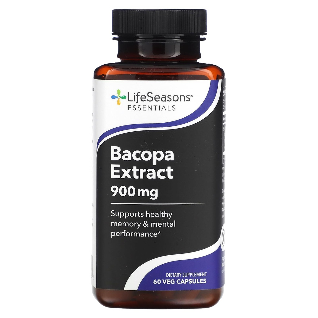 LifeSeasons Essentials - Supliment de extract Bacopa - Suport Memorie si Focus Mental - Promoveaza raspunsul sanatos la stres - Boost Functie cognitiva - 900mg Per Serving - 60 capsule