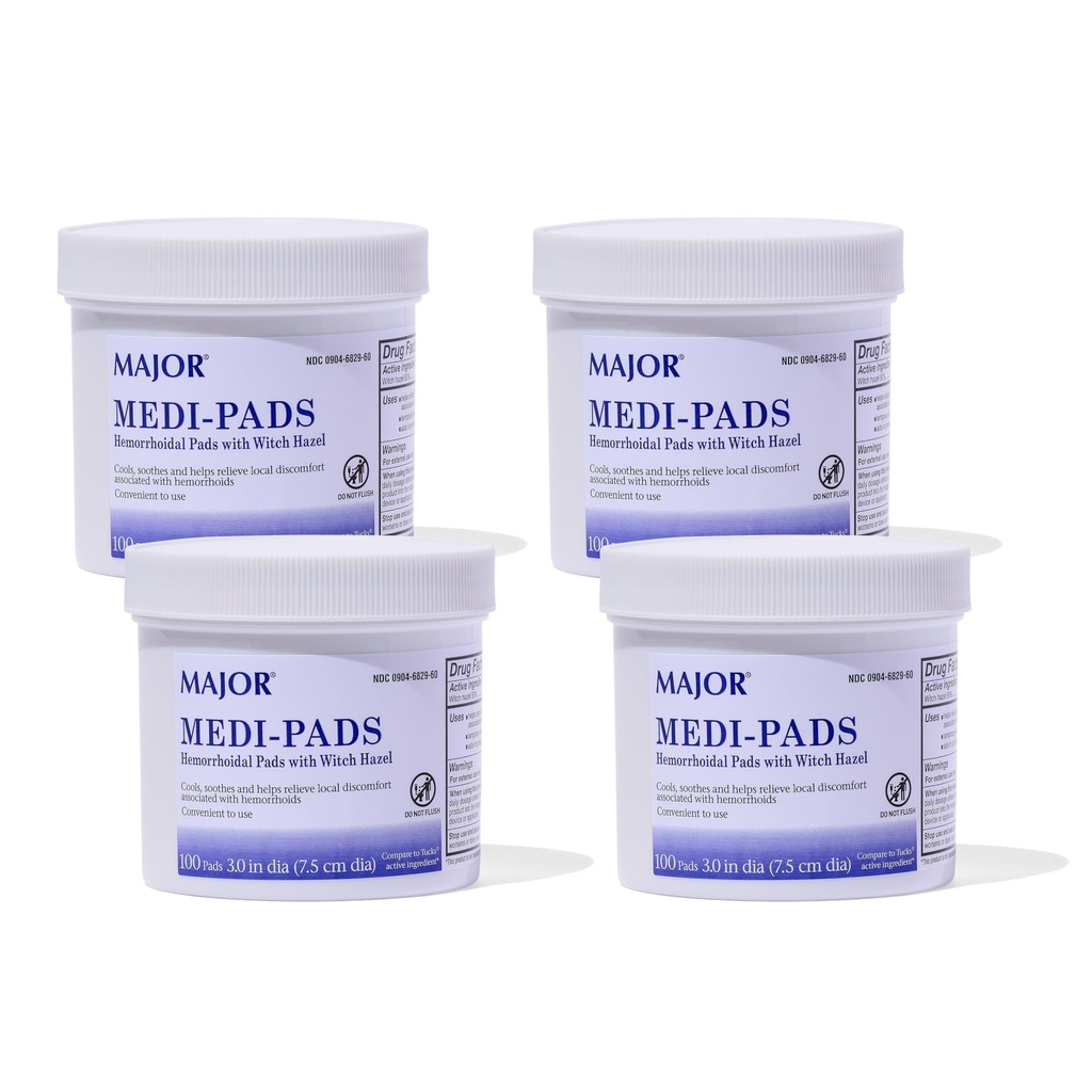 MAJOR Medi-Pads - Hemorrhoidale Igienic Curățare Witch Pads Hazel - Relief de răcire cu Aloe - 100 Conte Jar (4 Pack)