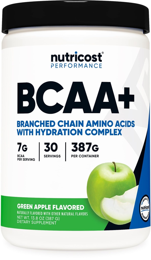 Nutricost BCAA + pulbere de hidratare (Apple verde) 30 Serviri - Aminoacidi din lant ramificati cu complex de hidratare - Gluten-free, non-GMO