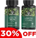 PlantFusion Vegan Fier & Vitamina C Bundle - Premium pe bază de plante de fier 25mg și vitamina C 1000mg pentru niveluri de energie sanatoase și sprijin pentru sănătate imună